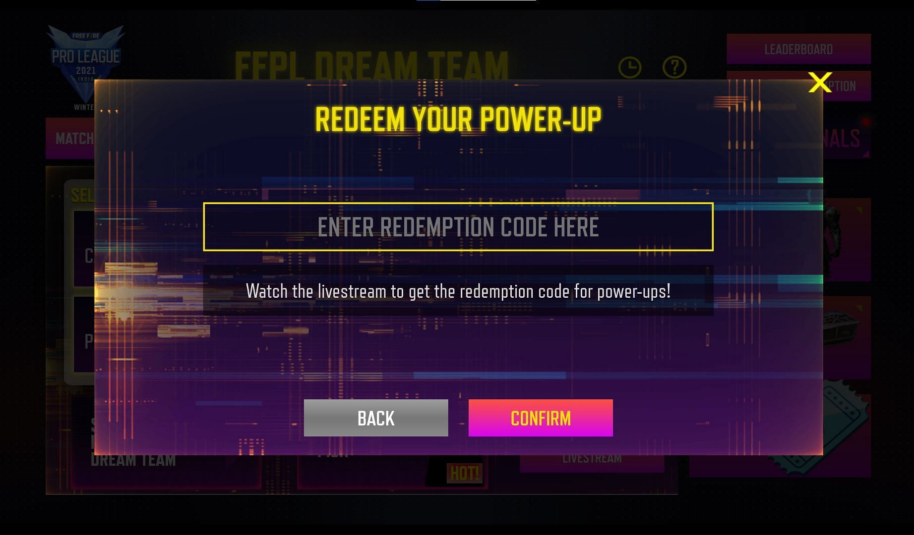 Enter the given code (Image via Garena)