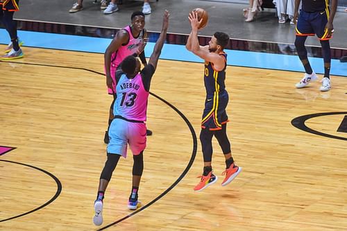 Stephen Curry of the Golden State Warriors against Bam Adebayo of the Miami Heat [Source: USA Today]