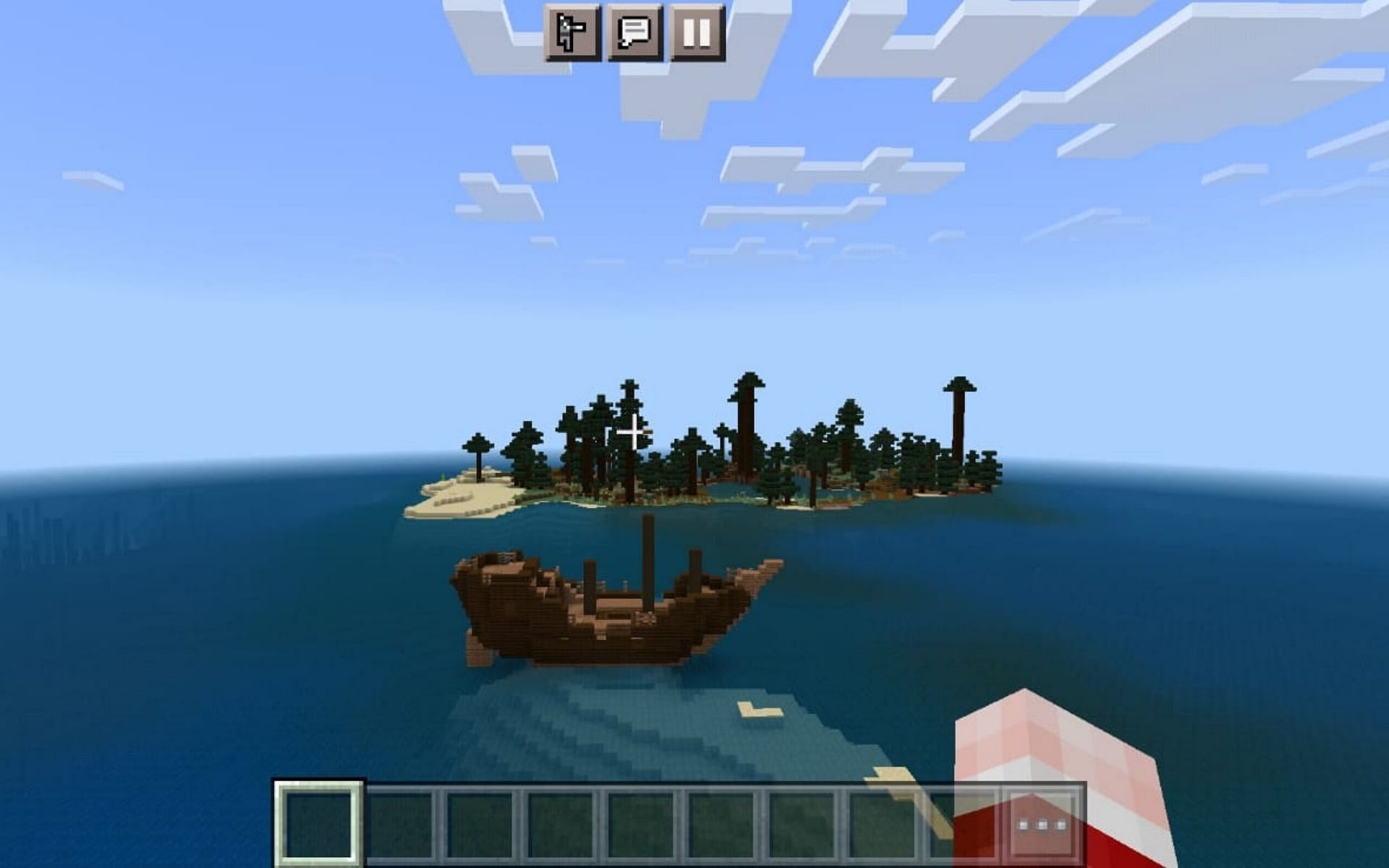 Rare intact ship floating on the ocean (Image via Minecraft)