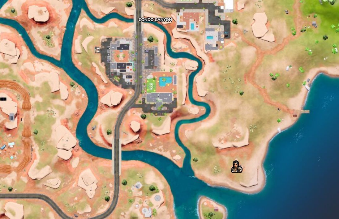 Keep an eye out on cliff edge while talking to Shanta (Image via Fornite.GG)