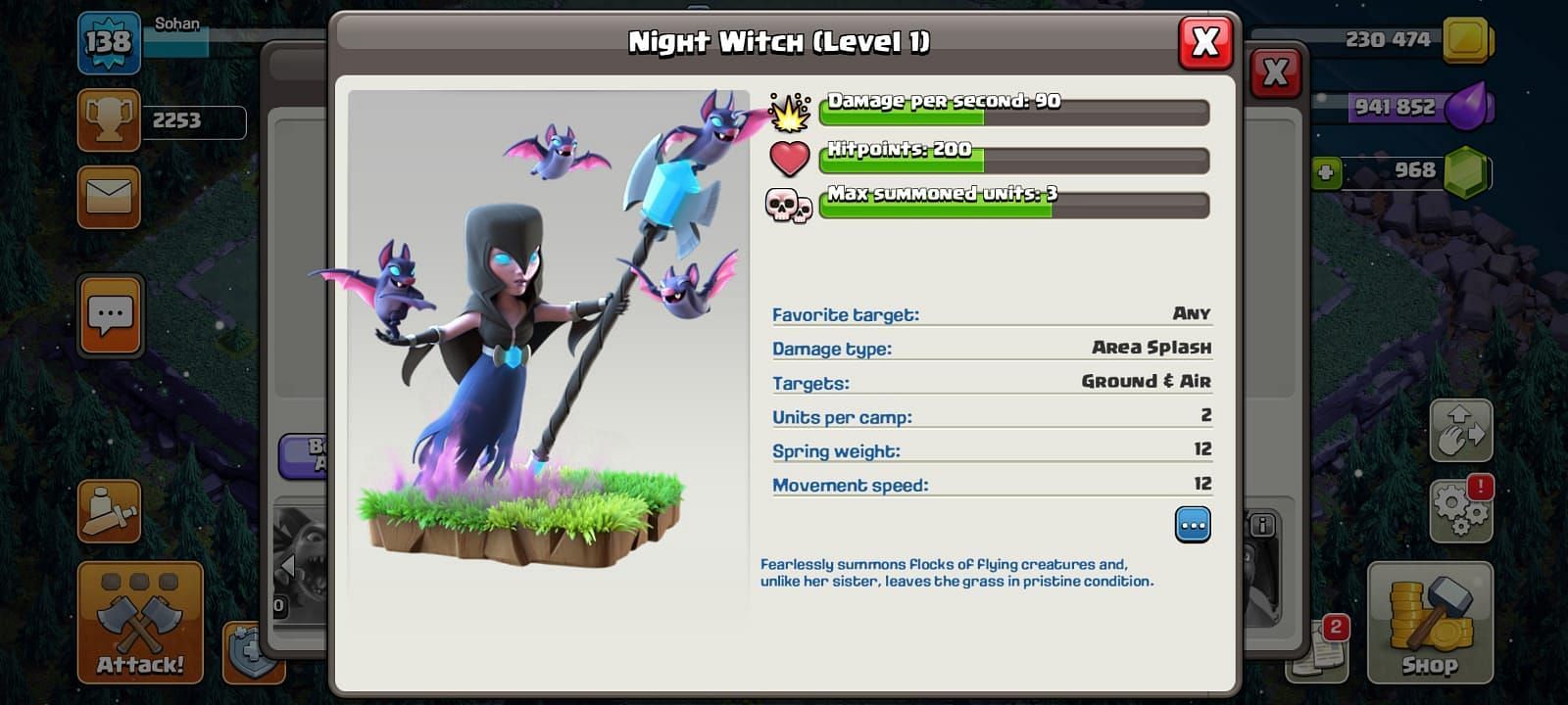The Night Witch in Clash of Clans (Image via Sportskeeda)