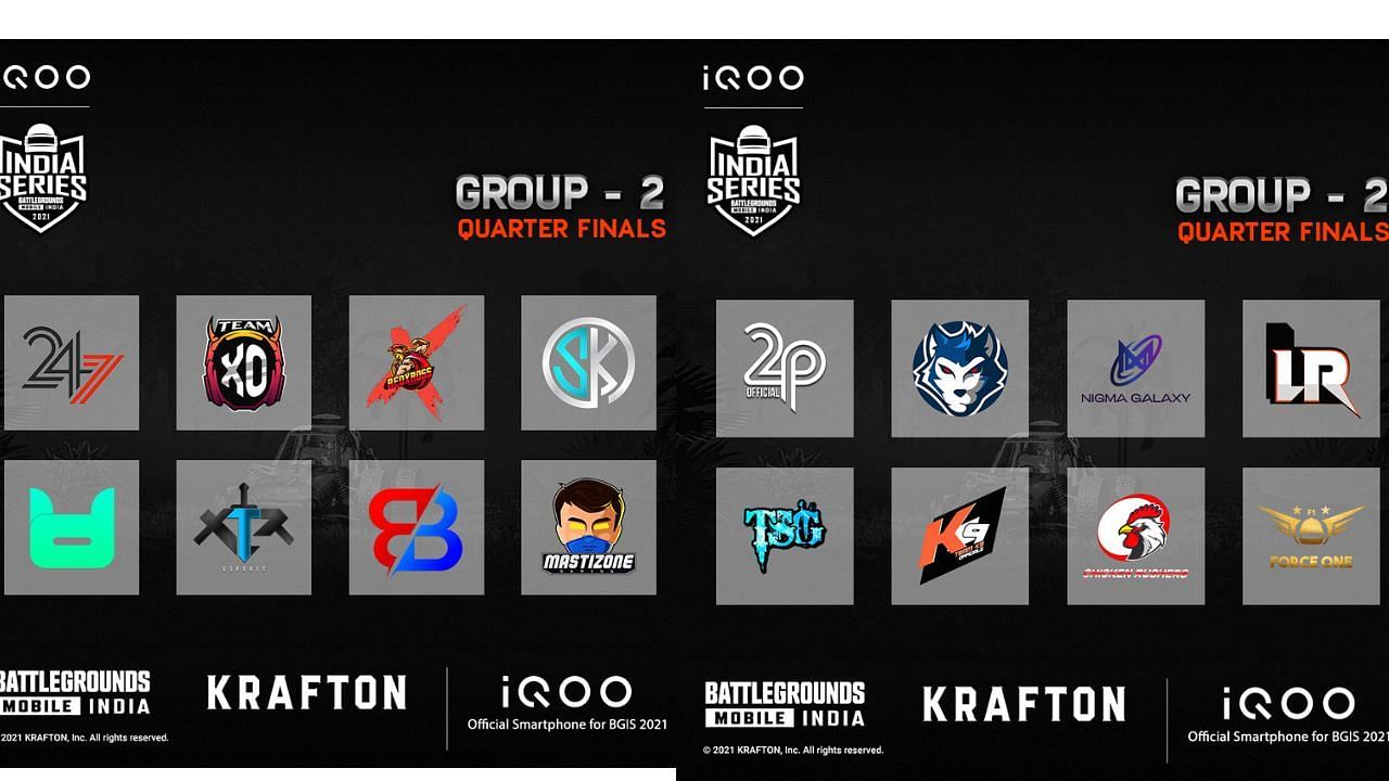 BGIS Quarterfinals Group 2 teams (Image via BGMI)