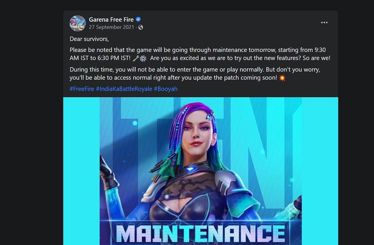 The maintenance schedule for OB30 update (Image via Facebook)