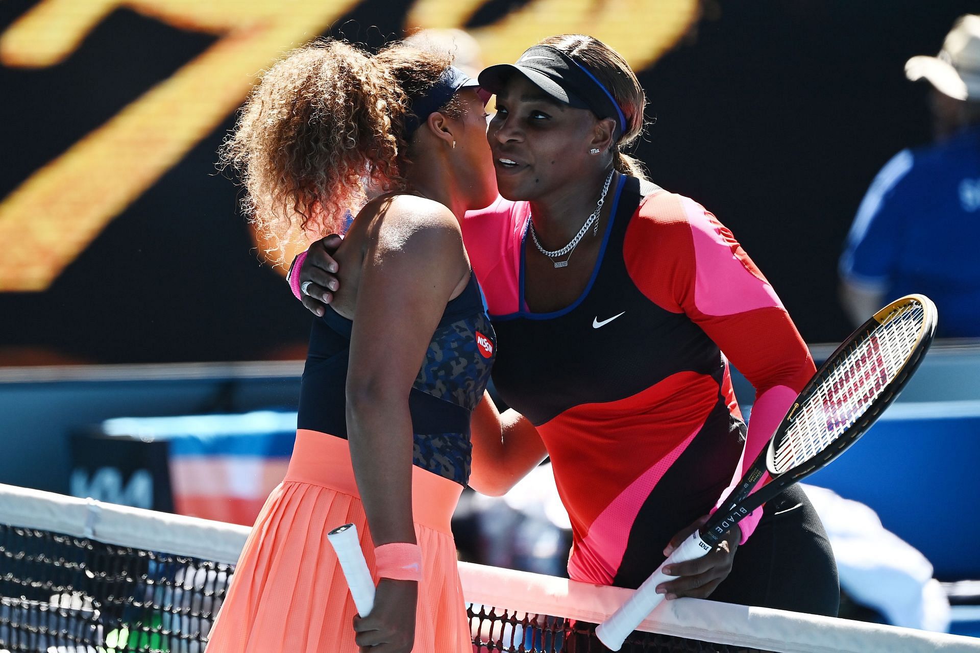 Serena Williams congratulates Naomi Osaka after the pair&#039;s 2021 Australian Open semifinal clash
