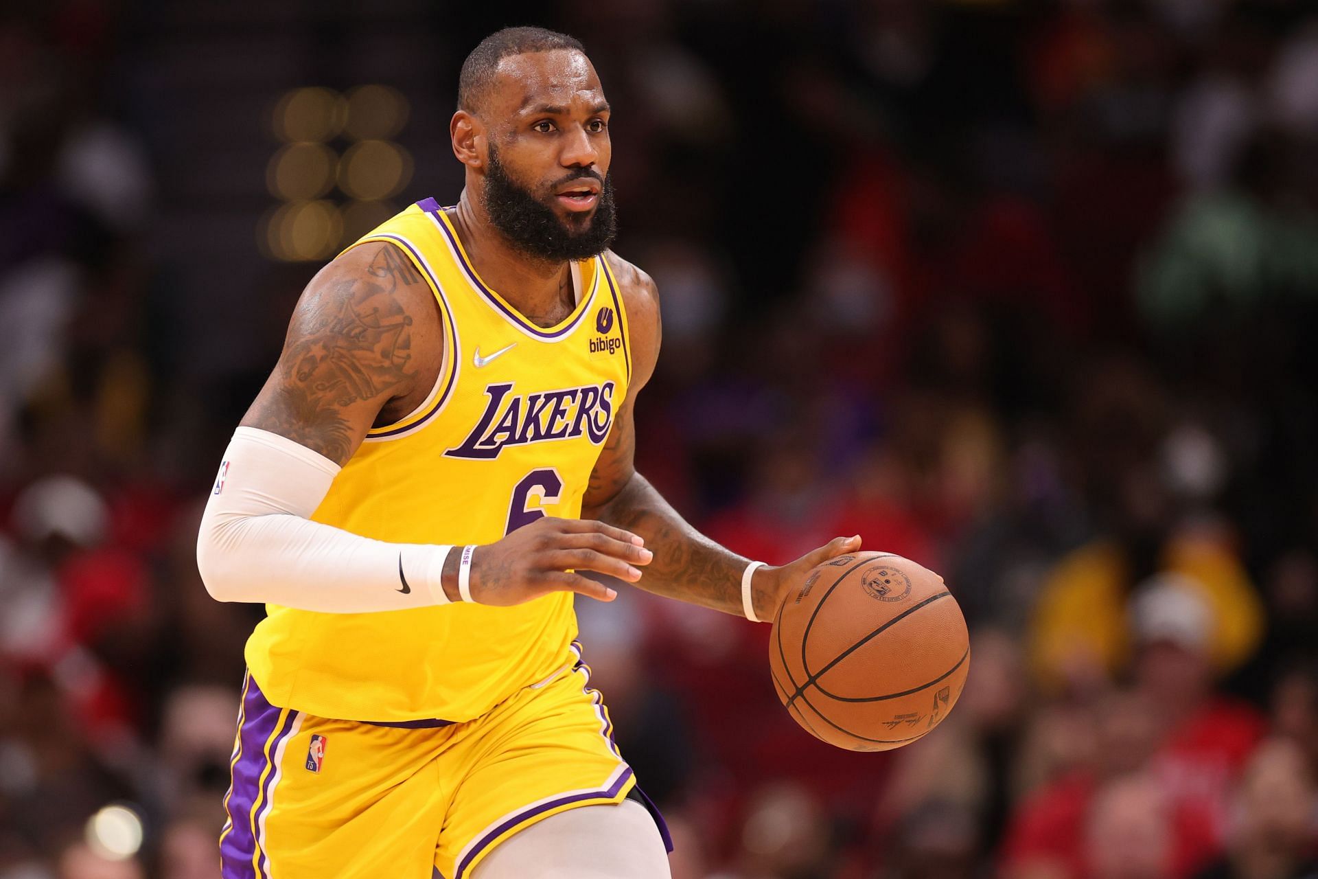 LA Lakers star LeBron James with the ball