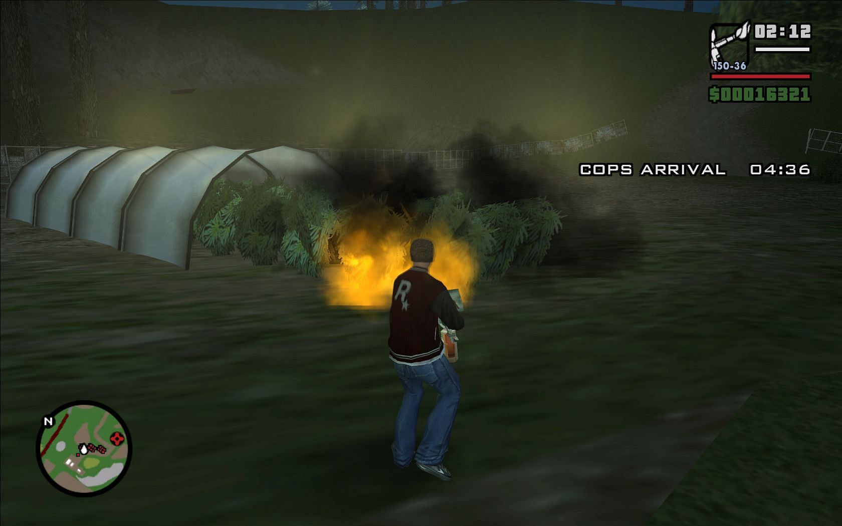 CJ using a flamethrower (Image via Rockstar Games)