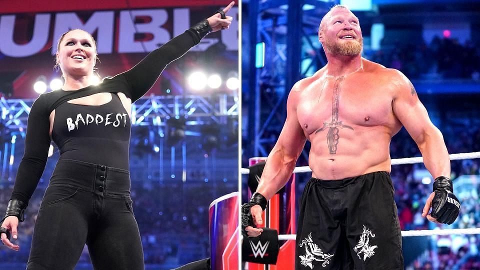 WWE सुपरस्टार्स ब्रॉक लैसनर और रोंडा राउजी ने जीते Royal Rumble मैच 