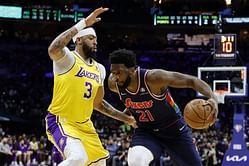 "Anthony Davis, in just his second game back, has DESTROYED Joel Embiid" - Skip Bayless on the 2 stars matching up, speculates Embiid would've thought it'd have been easy with LeBron James out