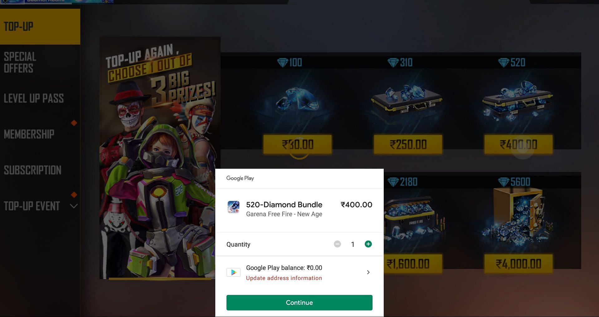 The payment can be completed by players thorugh a couple of different ways (Image via Garena)