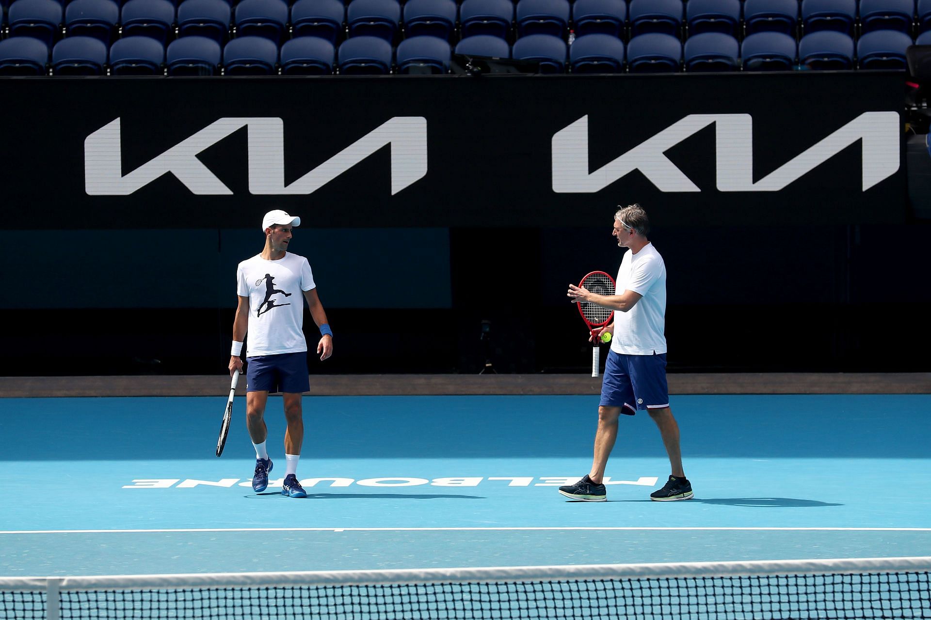 Novak Djokovic Practices On Court Ahead of 2022 Australian Open