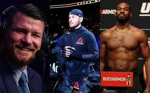 Michael Bisping (left), Stipe Miocic (centre), Jon Jones (right)