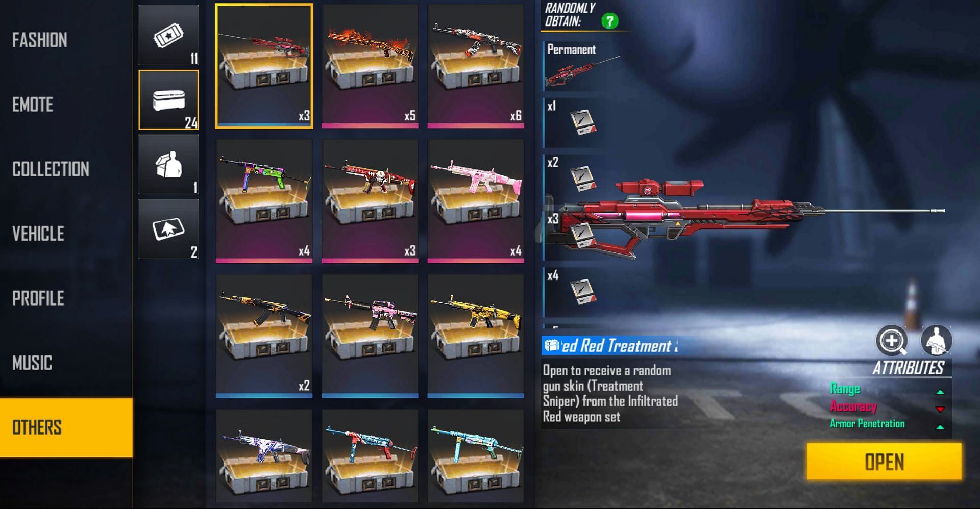 Treatment Sniper has only a few gun skins (Image via Garena)