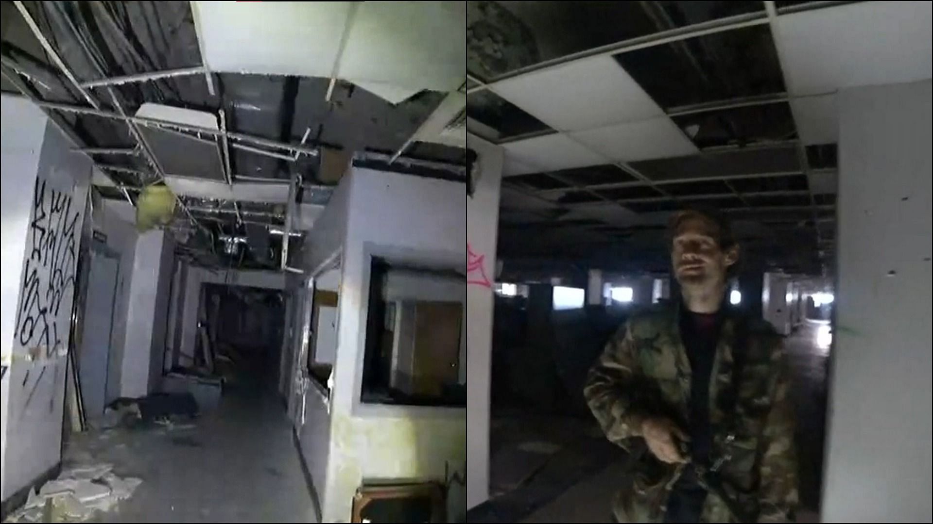 The broadcaster did not have a good time while traversing an abandoned building (Image via Sportskeeda)