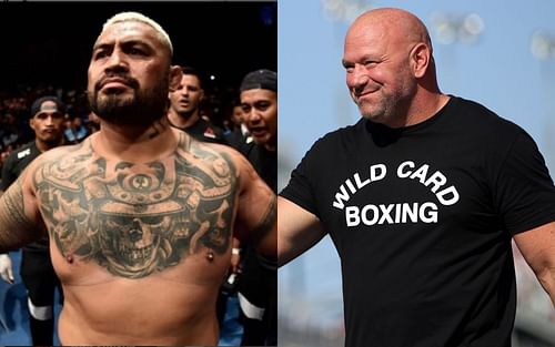 Mark Hunt (L) via Instagram @markhuntfighter and Dana White (R) via Twitter @MMAFighting