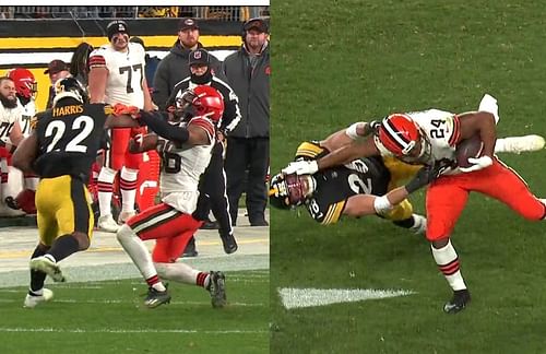 Najee Harris and Nick Chubb's stiff arms on MNF