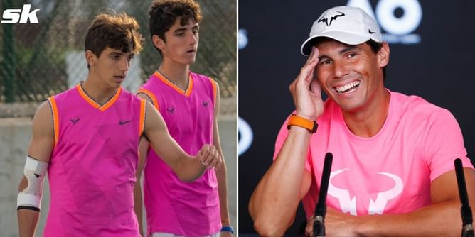 Rafael Nadal reacts to his cousins' training outfits, jokes that they have emptied out his storage room