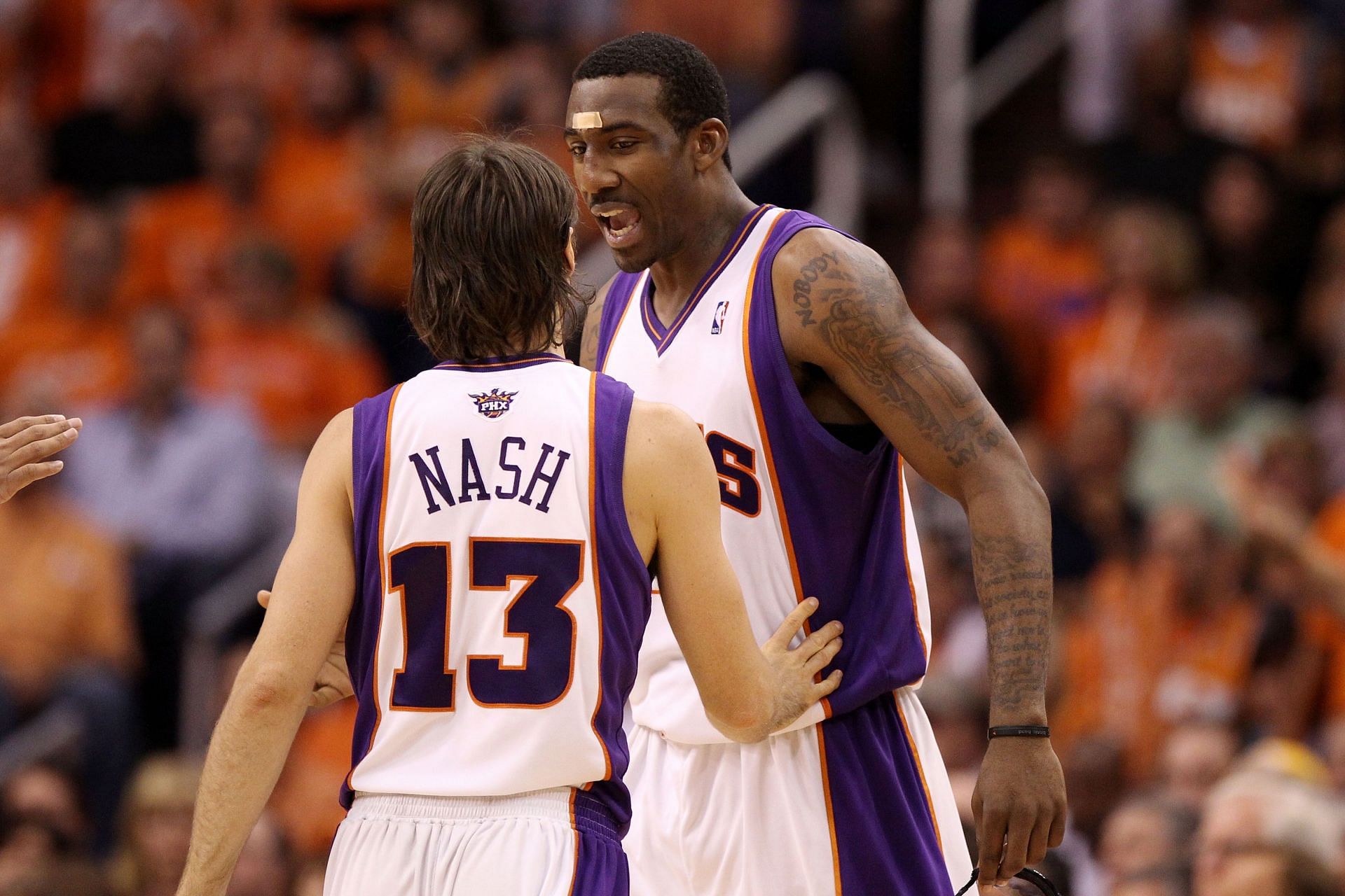 Amar'e Stoudemire #1 and Steve Nash #13 of the Phoenix Suns in 2010.