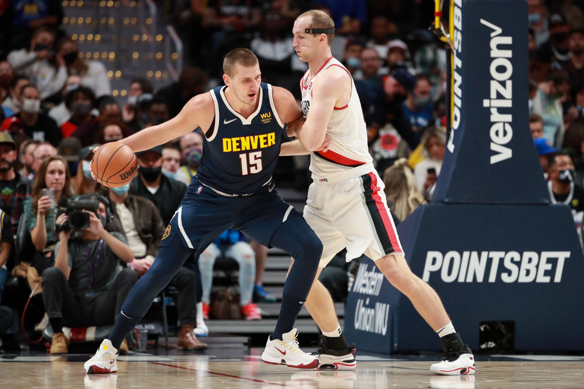 Denver Nuggets Nikola Jokic with the ball in the post