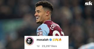 Mo Salah reacts to ex-Liverpool teammate Philippe Coutinho’s stunning Aston Villa debut against Manchester United