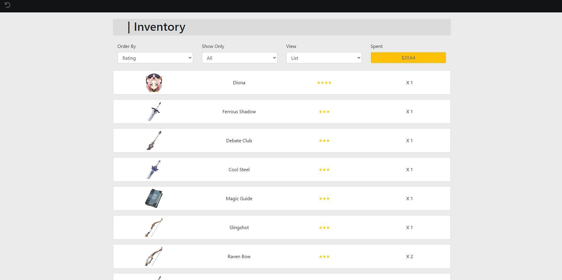 The inventory tab (Image via Uzair Ashraf)