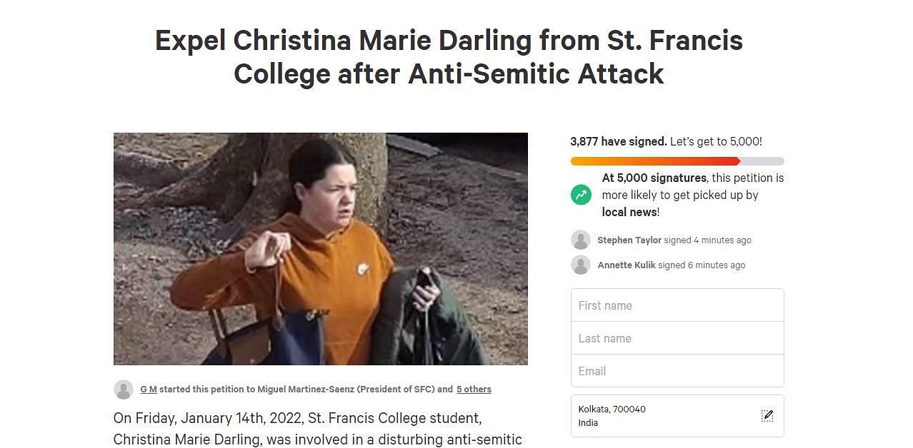 Petition filed against Christina Darling (Image via Change)