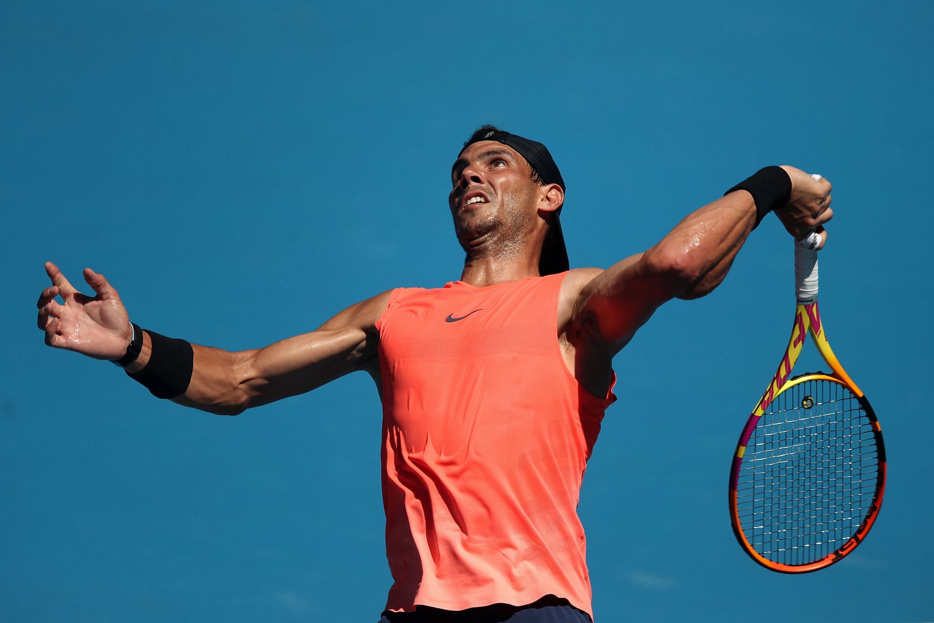 Rafael Nadal during a practice session ahead of the Australian Open 2022
