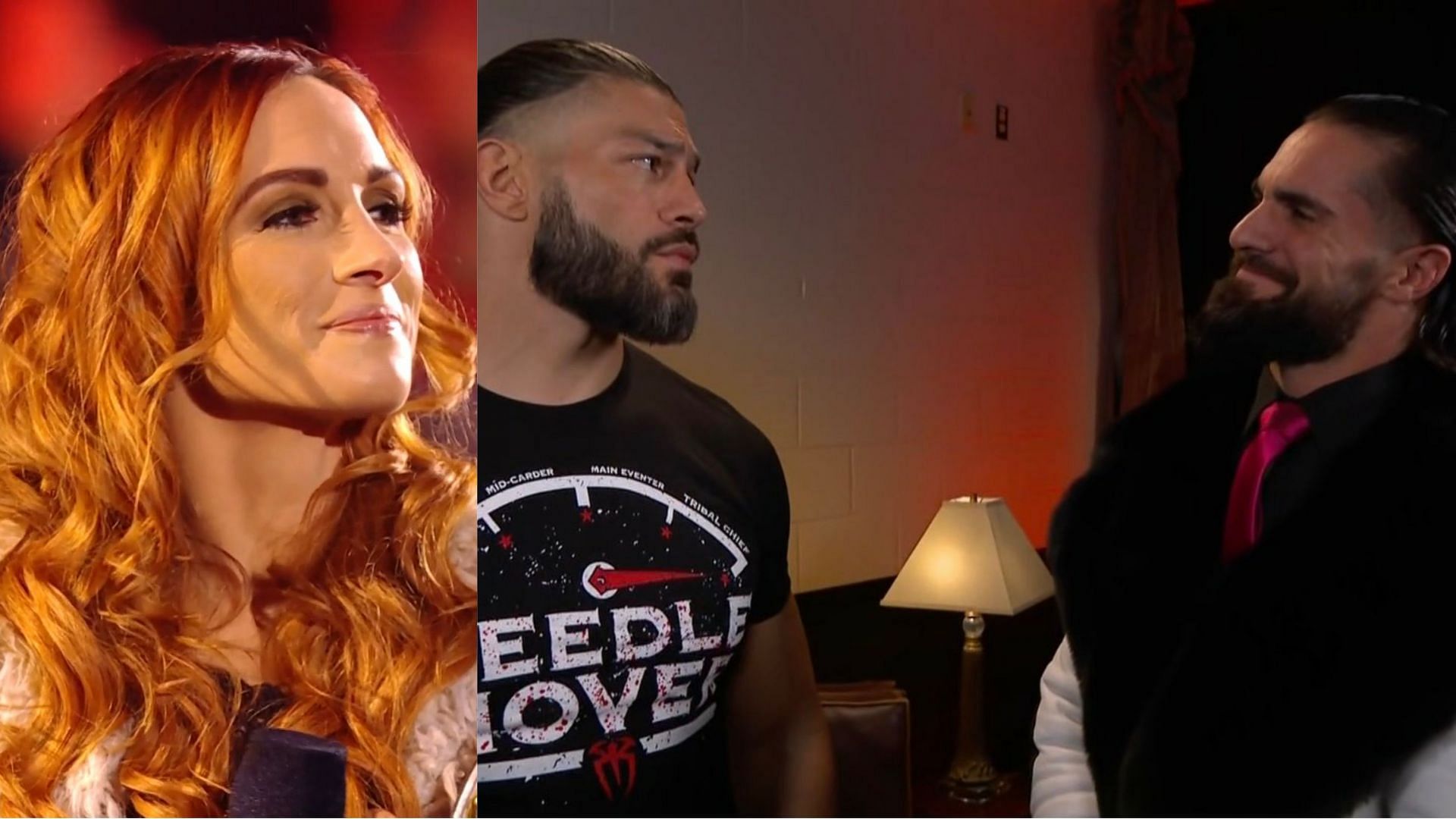 Becky Lynch; Roman Reigns and Seth Rollins