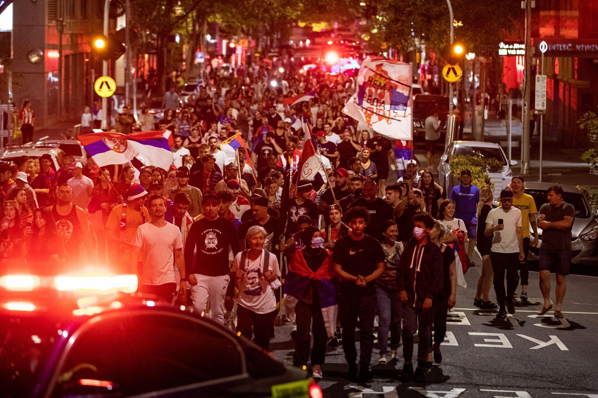 Serbian fans march on Collins Street