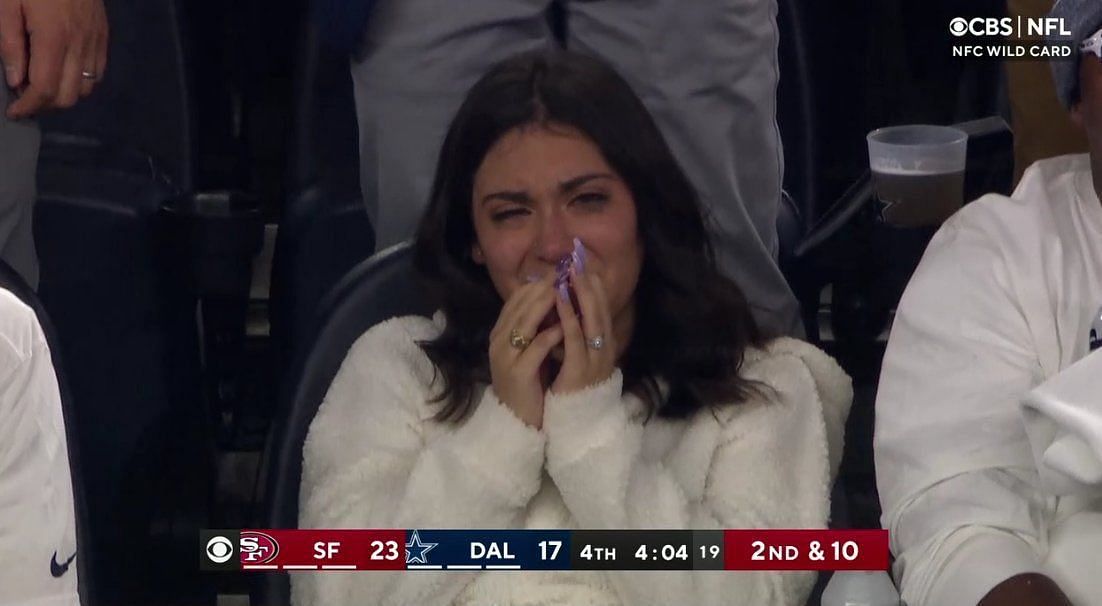 A Dallas Cowboys fan was reduced to tears late in the fourth quarter of the team&#039;s game against the San Francisco 49ers | Source: Screenshot from CBS on NFL