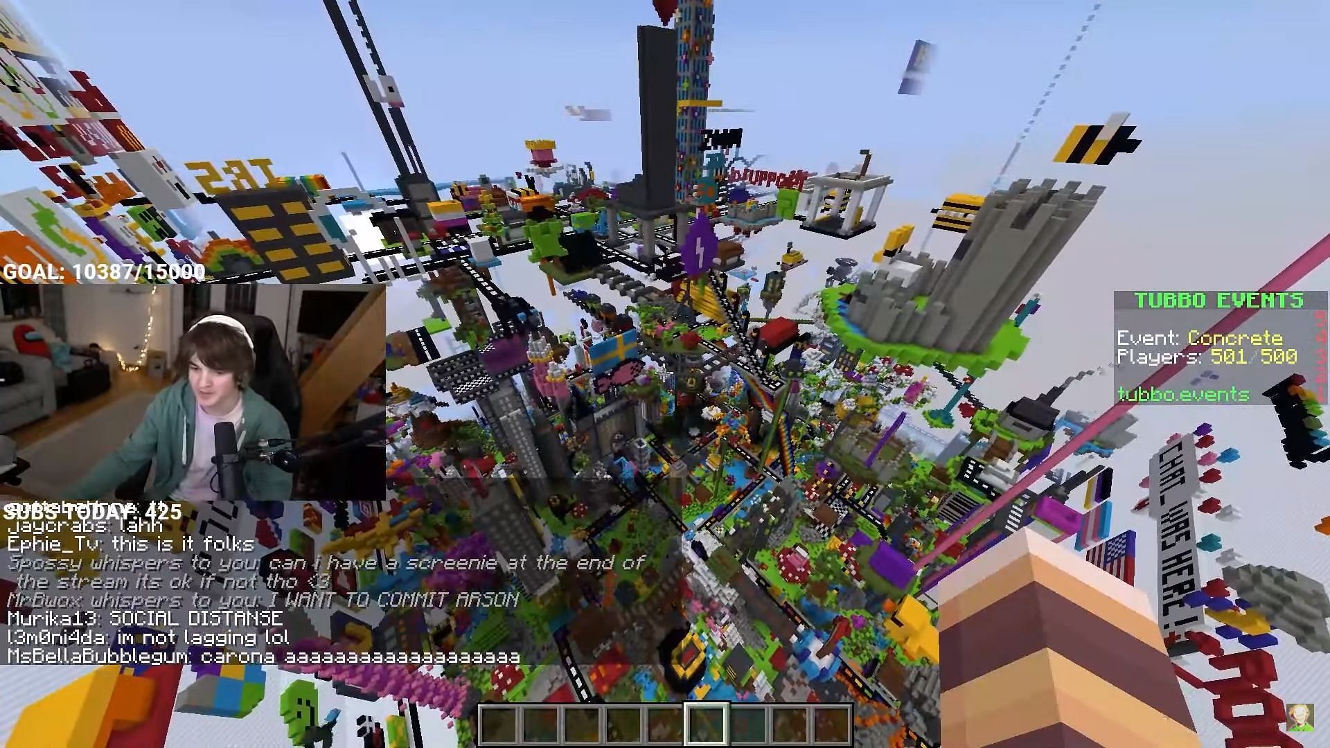 Tubbo creatively rebuilds the overworld with 100 players (Image via DreamSMP Reloaded YouTube)
