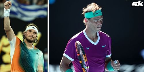 Stefanos Tsitsipas (L) and Rafael Nadal