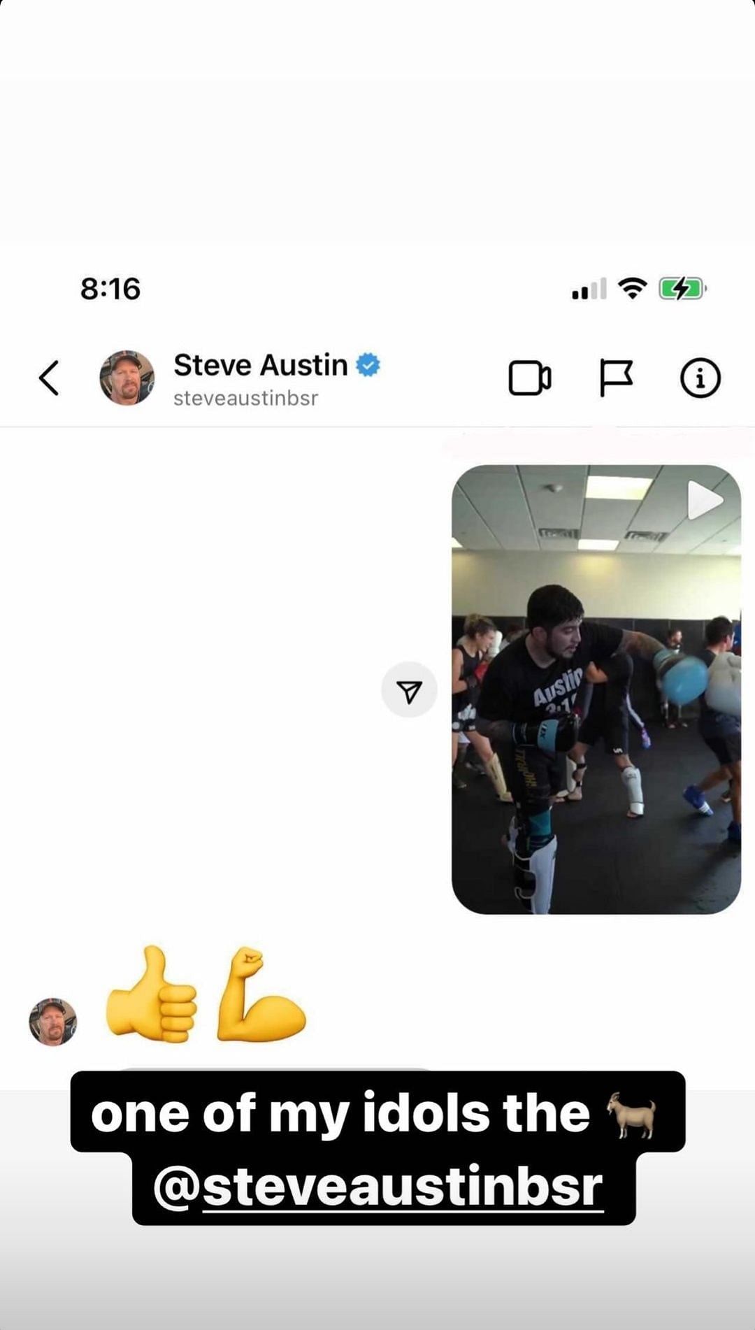 Danis uploads a screenshot of his interaction with Austin, calls him one of his idols.