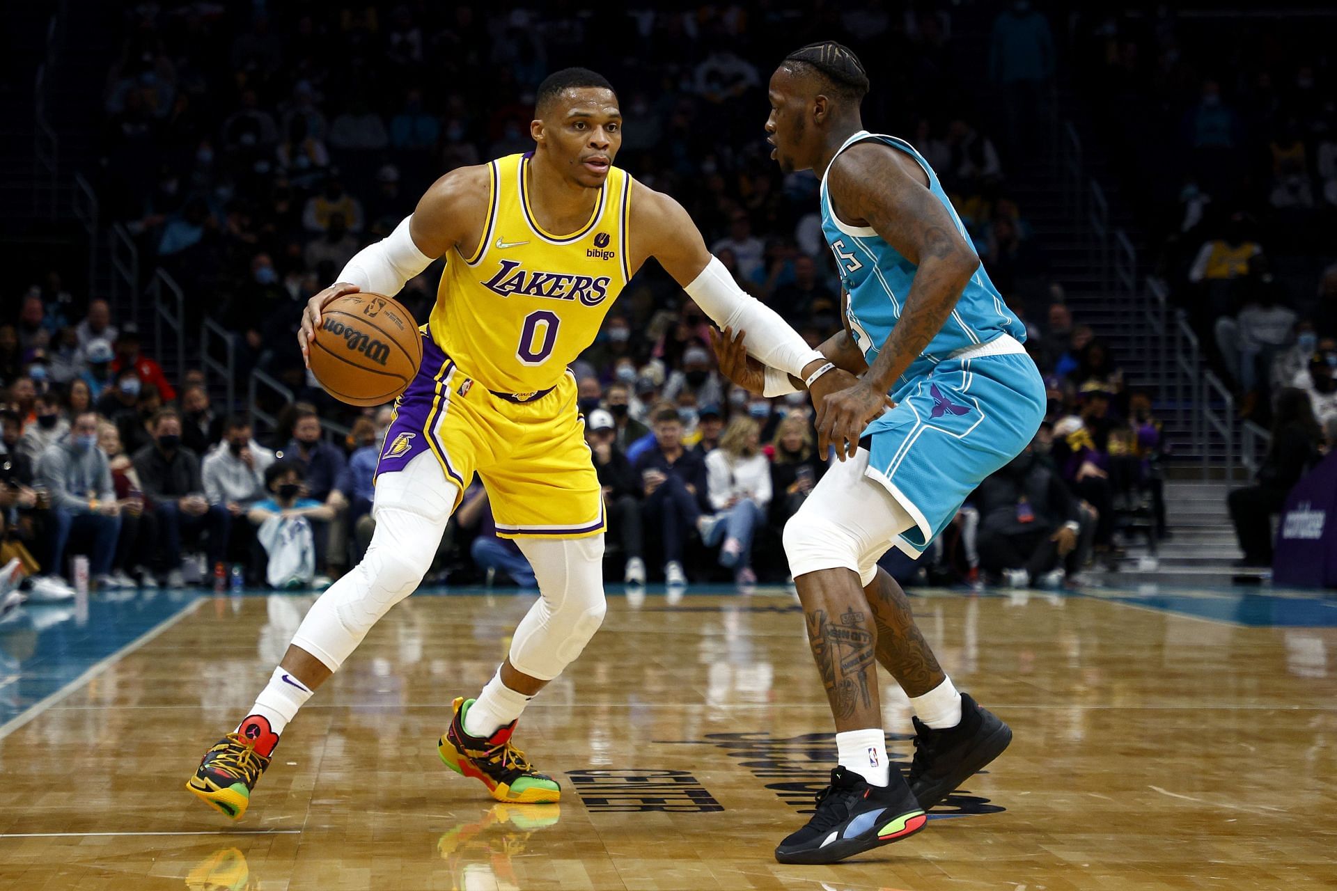 Russell Westbrook in action during Los Angeles Lakers v Charlotte Hornets game