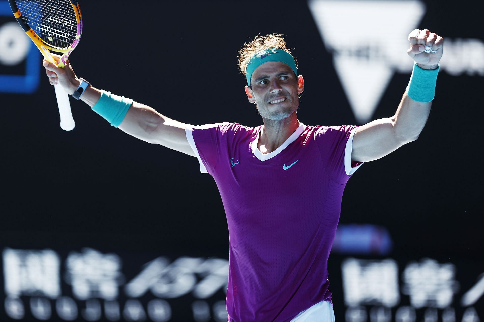 Rafael Nadal celebrates winning his second-round match in Melbourne on Wednesday