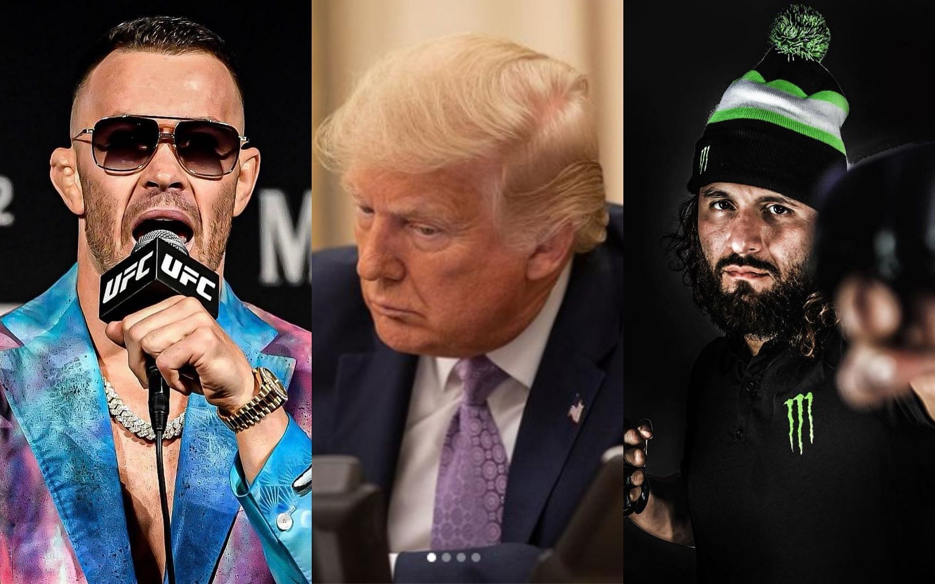 (L to R) Colby Covington, Donald Trump and Jorge Masvidal via Instagram @colbycovmma, @realdonaldtrump and @gamebredfighter