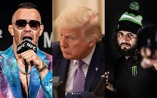 (L to R) Colby Covington, Donald Trump and Jorge Masvidal via Instagram @colbycovmma, @realdonaldtrump and @gamebredfighter