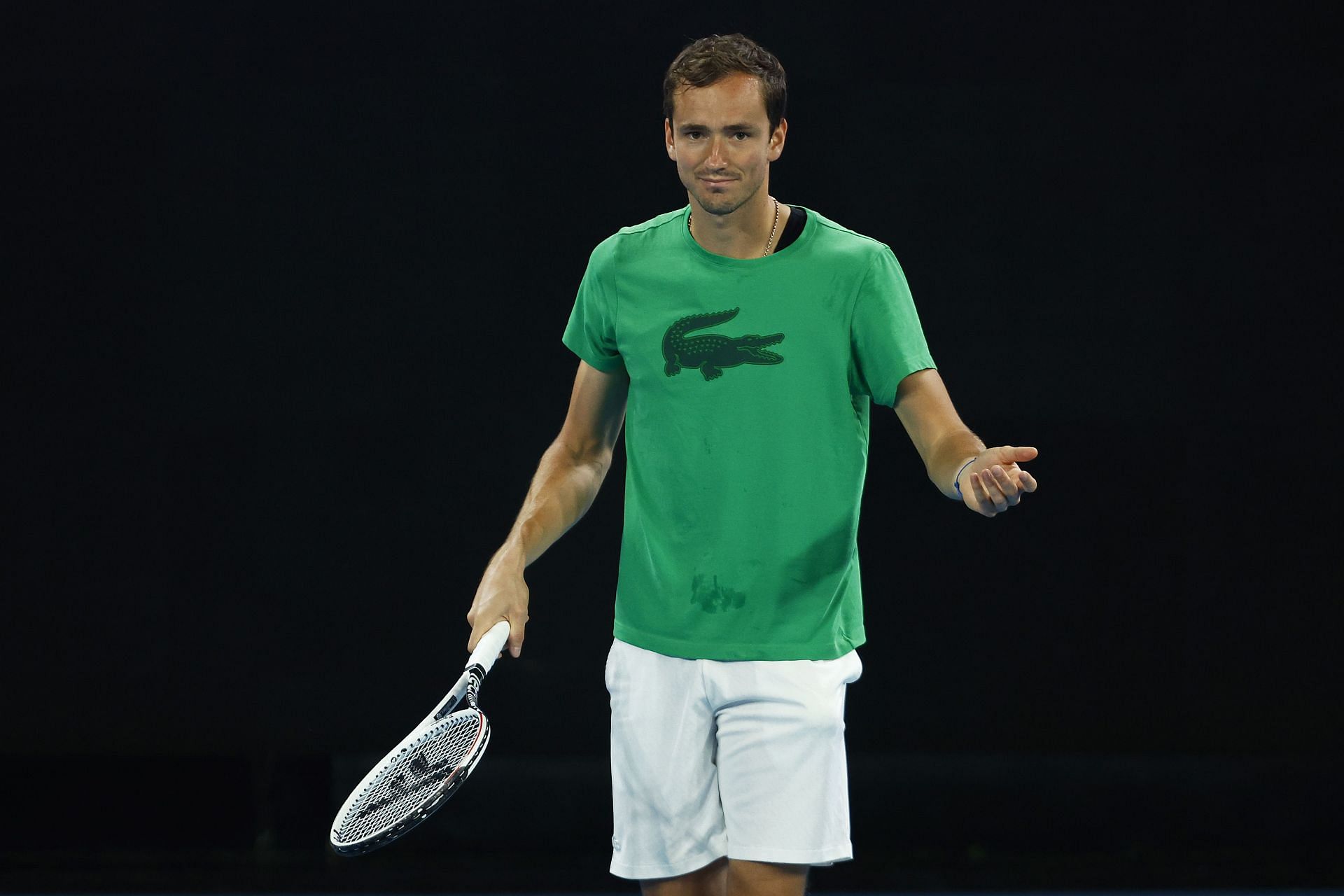 The 2021 US Open champion Daniil Medvedev practices ahead of the first Major of the season