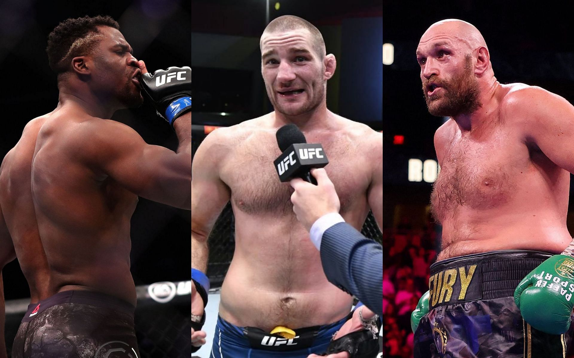L-R: Francis Ngannou, Sean Strickland, and Tyson Fury