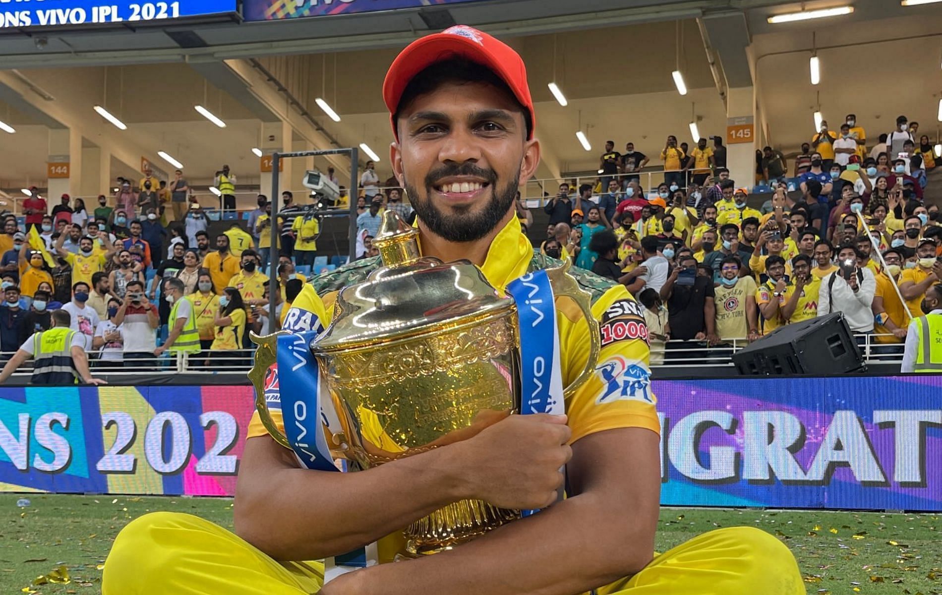 Ruturaj Gaikwad with the Vivo IPL trophy