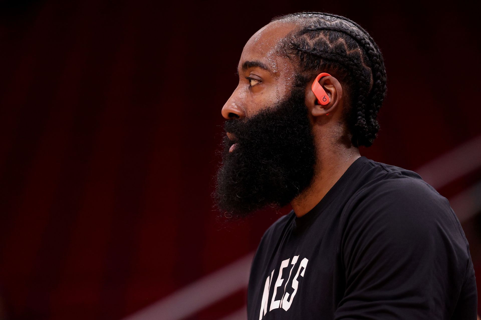 James Harden of the Brooklyn Nets warms up before facing the Houston Rockets on Dec. 8 in Texas.