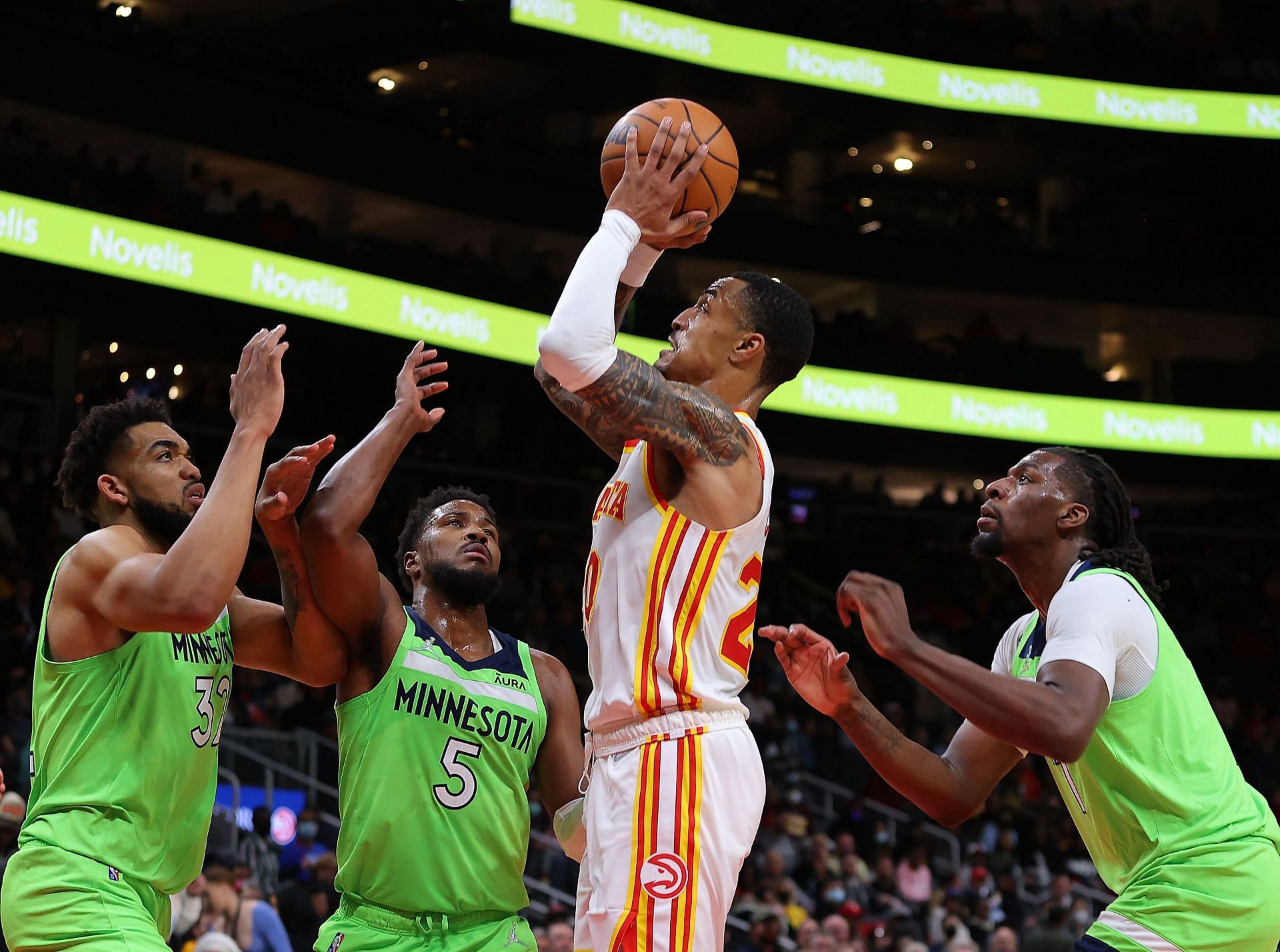 Atlanta Hawks forward John Collins (center) could be on the move ahead of the trade deadline