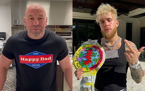 Dana White (left, Image Credit: screen grab of a video from @danawhite on Instagram) and Jake Paul (right, Photo Courtesy: via @jakepaul on Instagram)