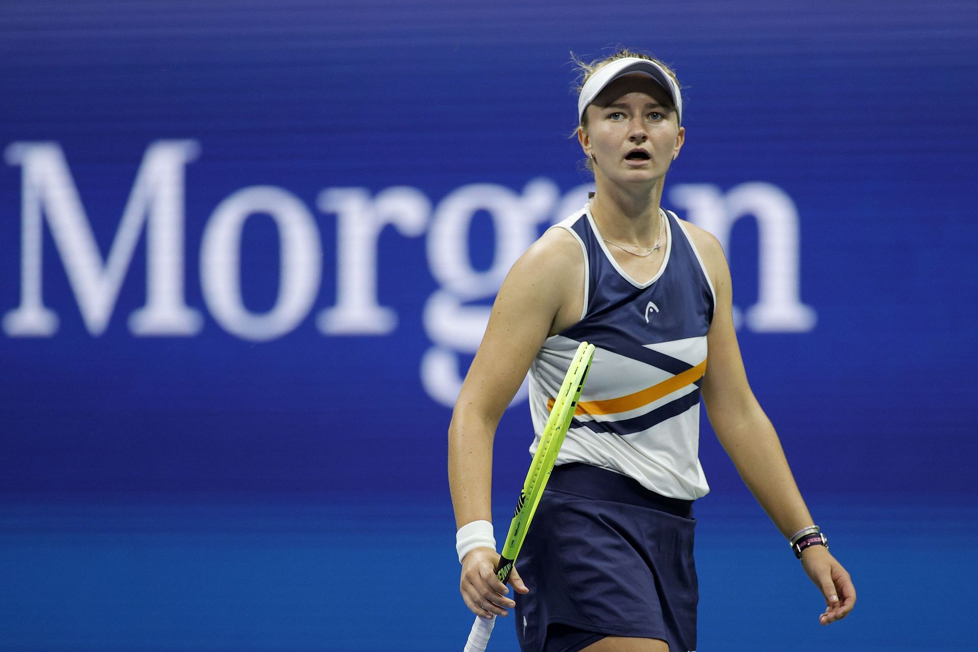 Barbora Krejcikova looks on during a match at the 2021 US Open