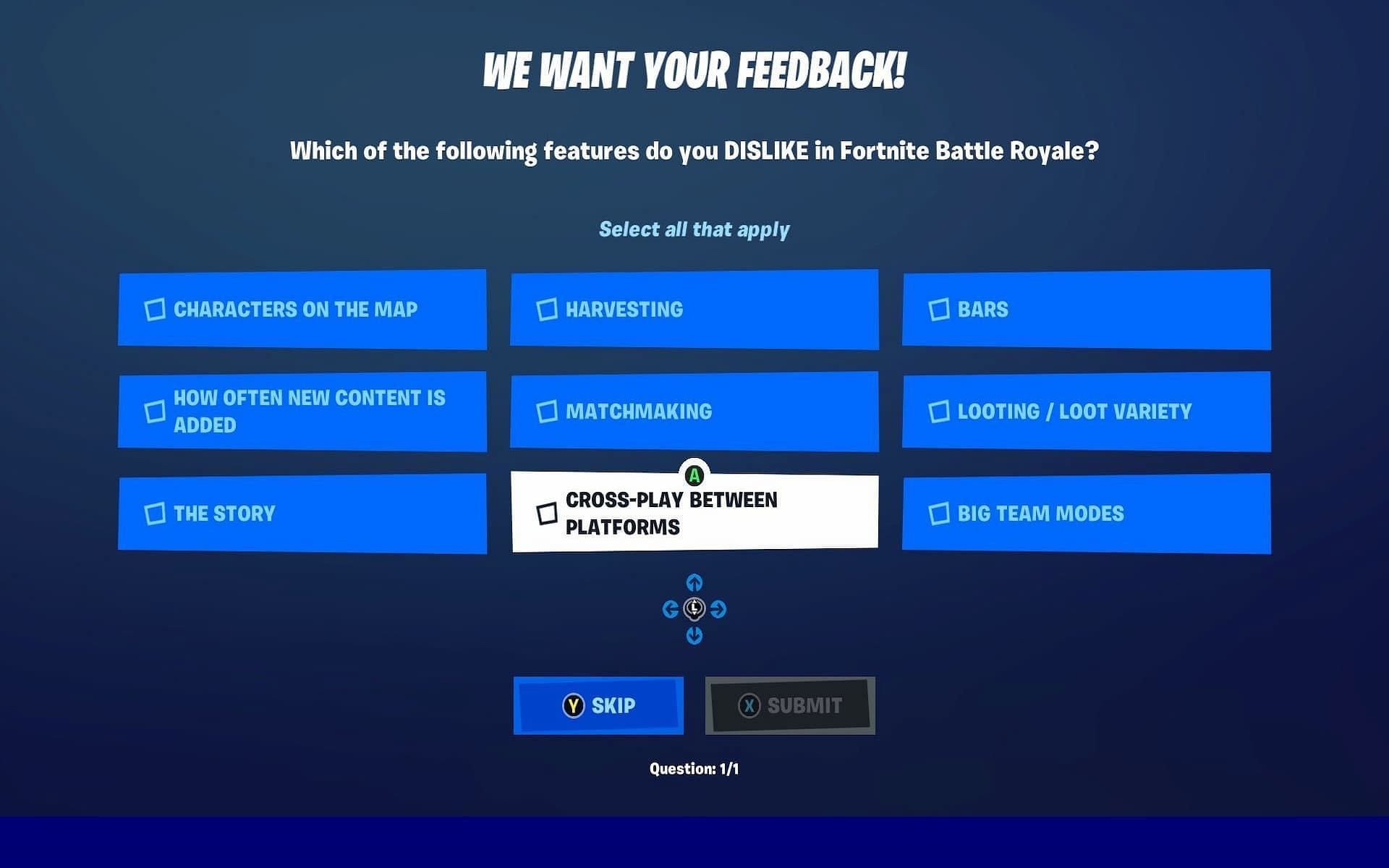A Fortnite survey was sent asking players what they dislike about the game (Image via Epic Games)