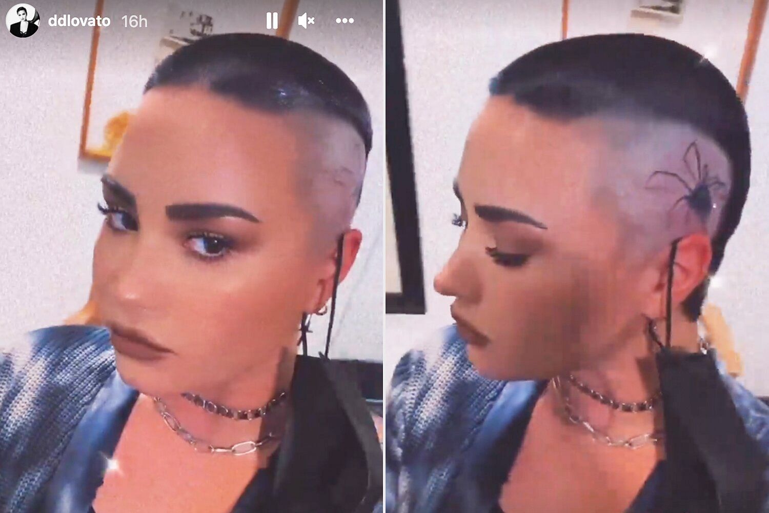 Demi Lovato sports a new spider tattoo on their skull (Image via ddlovato/Instagram)