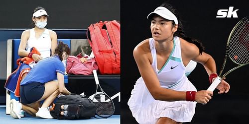 Emma Raducanu during a medical time-out in her second-round match