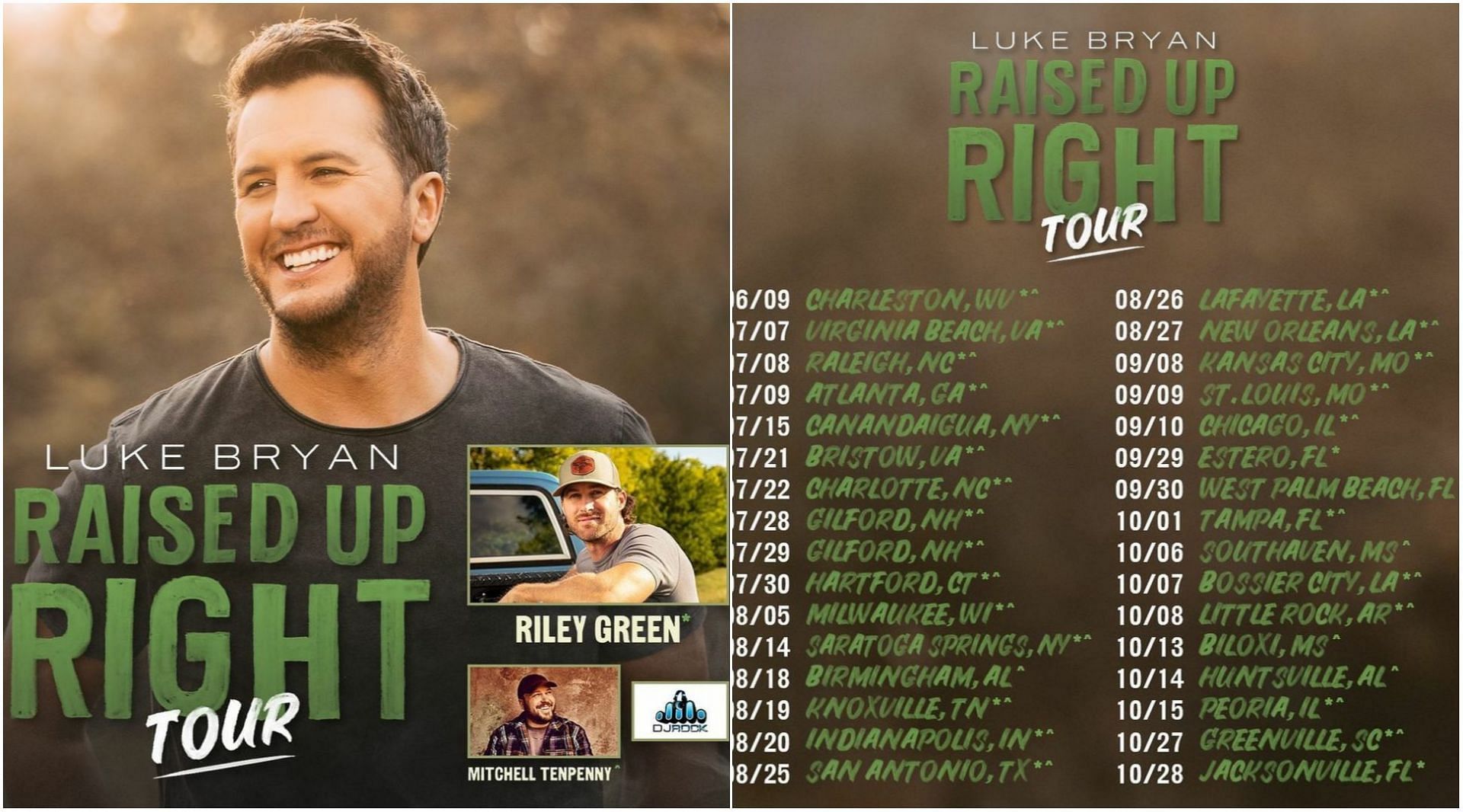 The Raised Up Right Tour takes its name from the chorus of Bryan&rsquo;s song Up, which is the sixth single from his album, Born Here Live Here Die Here. (Images via Instagram @lukebryan)