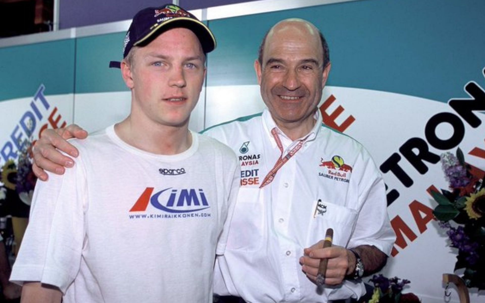 Peter Sauber (right) signed Kimi Raikkonen (left) for the 2001 season against Red Bull&rsquo;s wishes Courtesy: Twitter/@alfaromeoracing