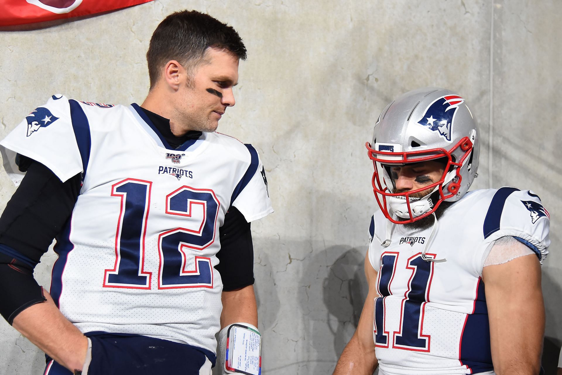 Former New England Patriots quarterback Tom Brady and wide receiver Julian Edelman