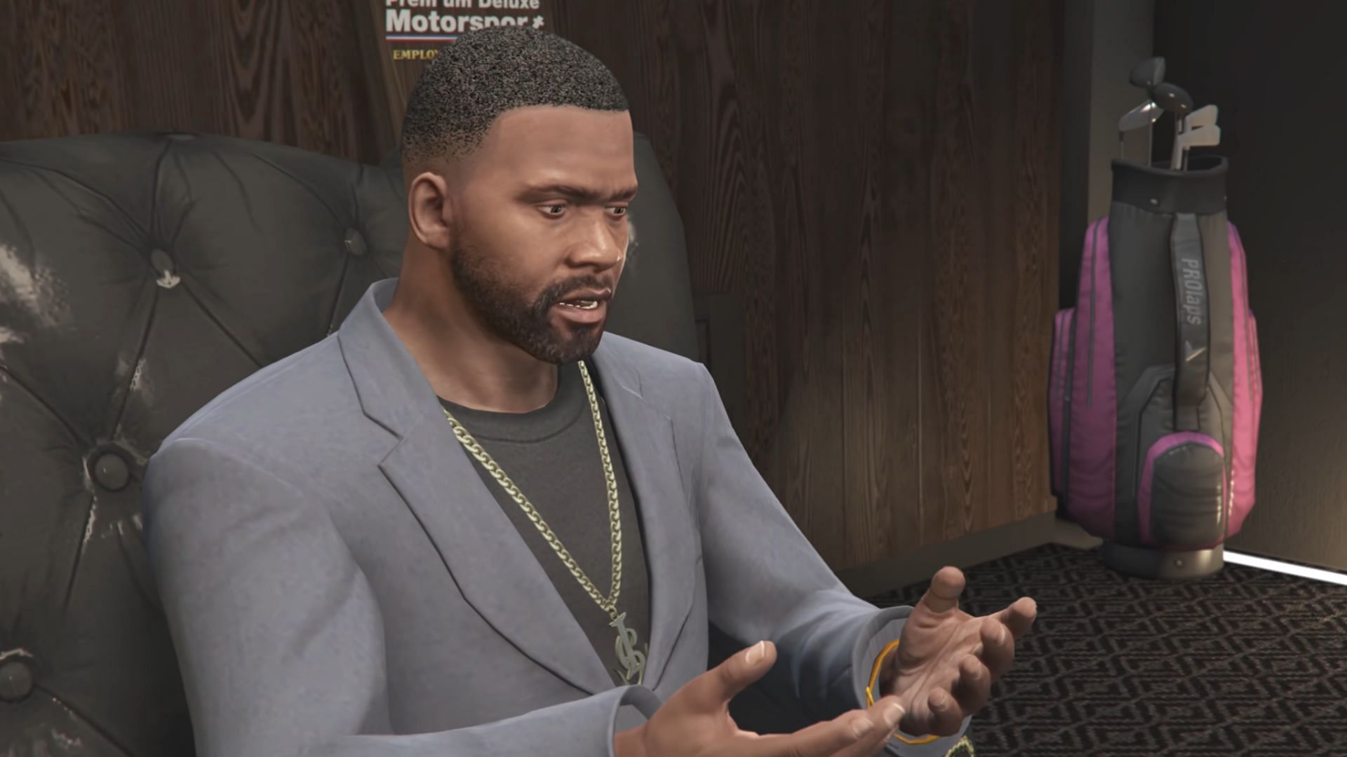 Franklin&#039;s look here is dated to 2021 (Image via Rockstar Games)